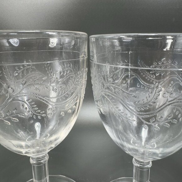 Antique EAPG Capitola Barley Goblet Bryce Higbee Clear Cups Manganese 365nm Set2 - Picture 9 of 16
